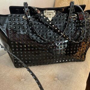 Valentino Garavani Black Studded Patent Tote
